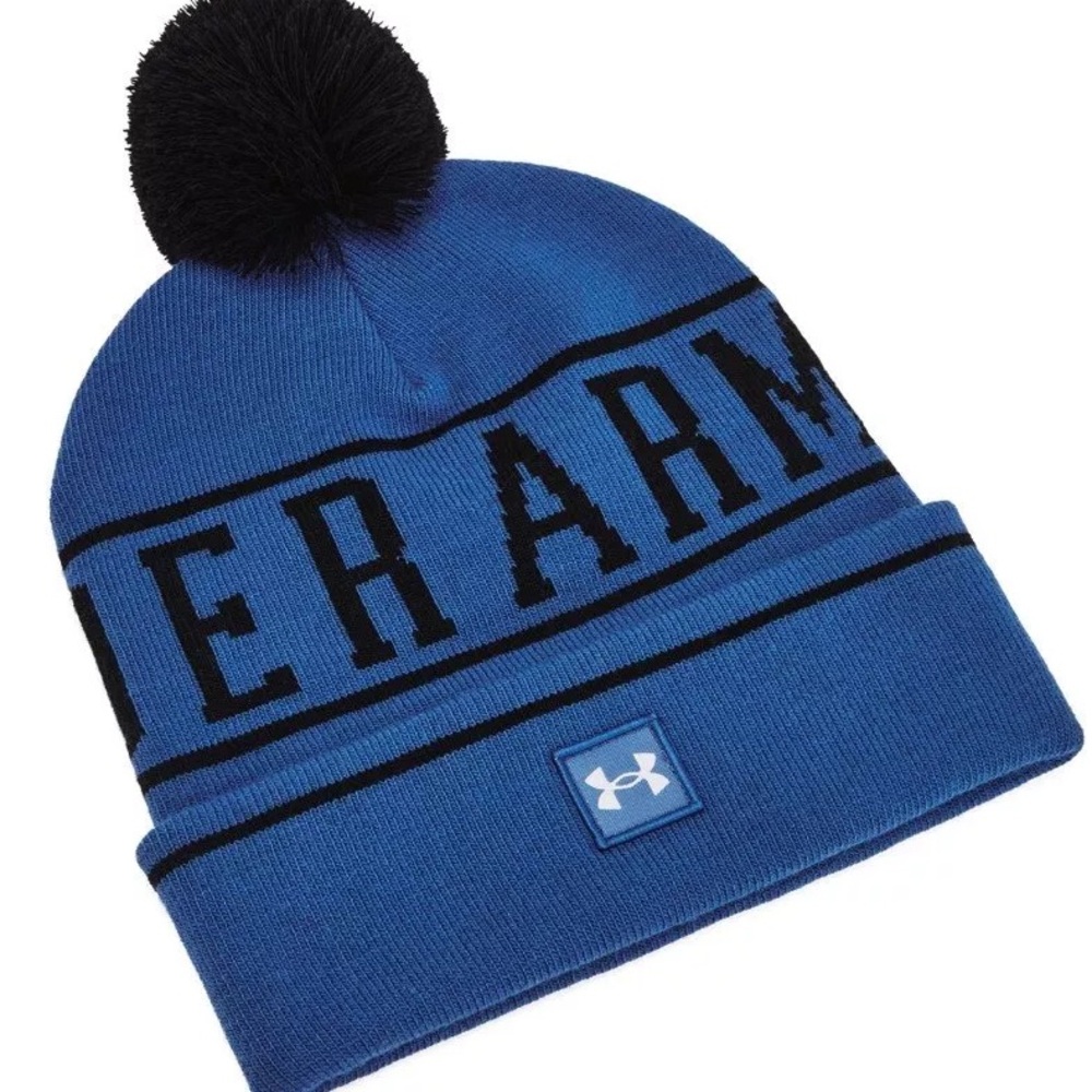 Under Armour Men’s‎ Halftime Knit Pom Beanie Cap Hat Black and Blue